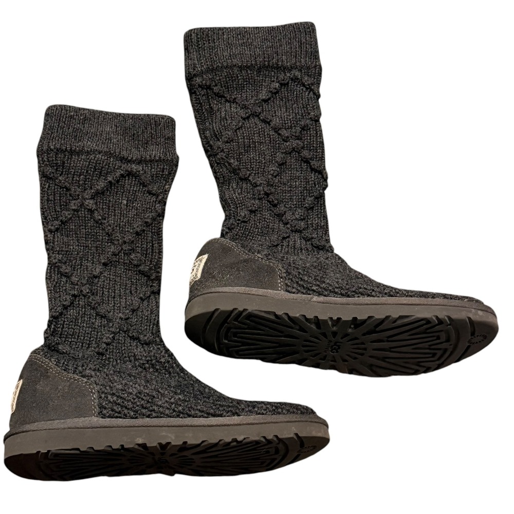 UGG Australia Classic Cardy Knit Boots Charcoal Grey 5879 Womens 6